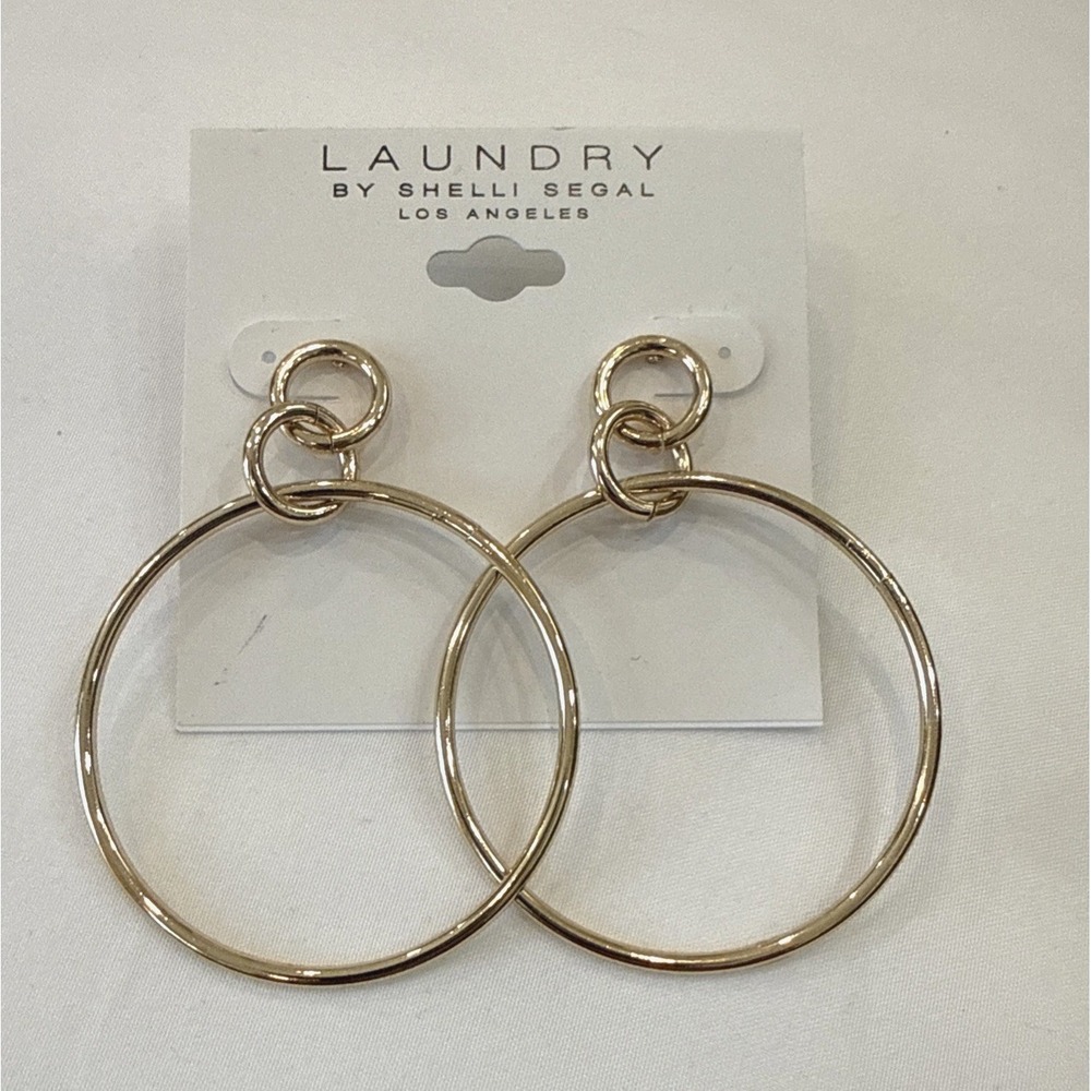NWT Laundry by Shelli Segal Gold Hoop Dangle Earrings 1.5" Hoop Post